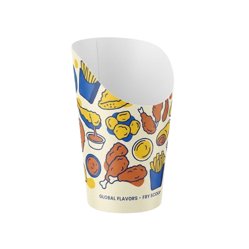 Illustrated Global Flavors custom Fry Scoop with fries and international snack graphics