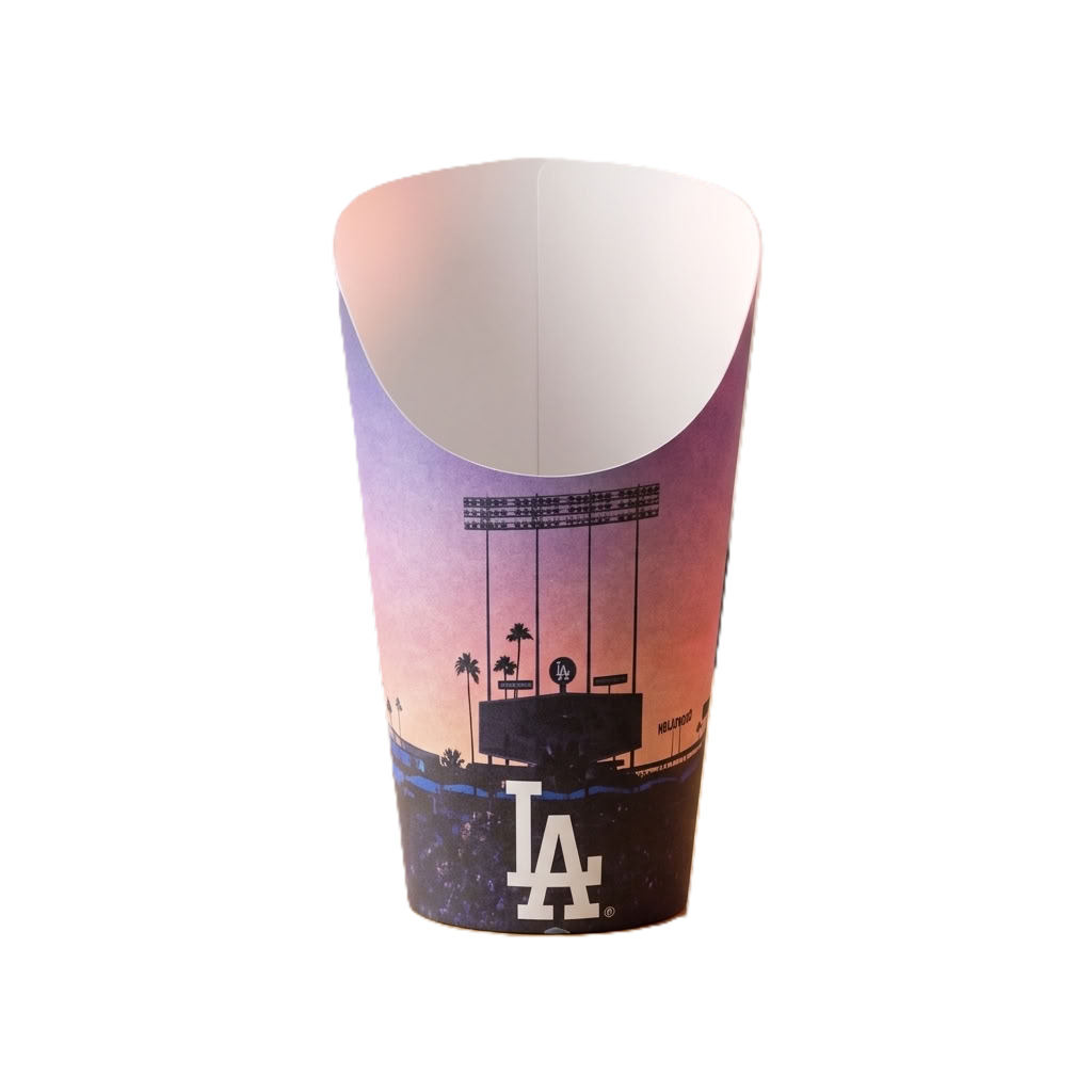 Los Angeles stadium branded Fry Scoop displayed on a food service counter